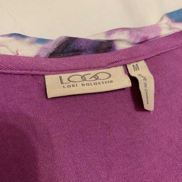 LOGO by Lori Goldstein Sz M Tunic Top Purple Tie Dye Ruffle Handkerchief Hem - Picture 4 of 6
